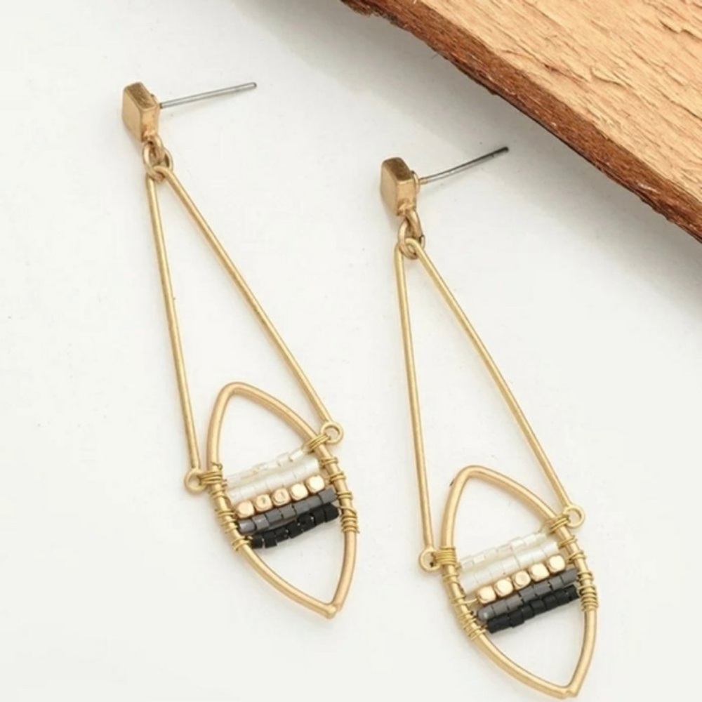 Artisan Fall Dangle Stud Earring Glass Beads 14k
